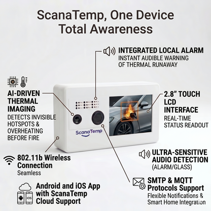 ScanaTemp AI Early Fire Detection High Temperature Sound and Motion Detection